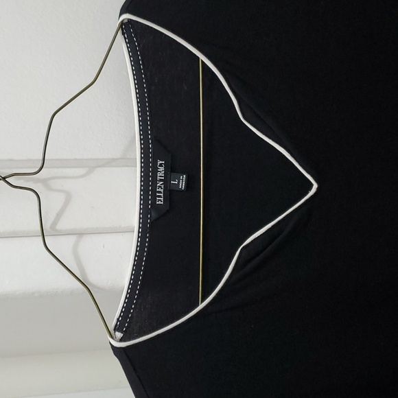 Long sleeve black tee with white trim on neckline - Picture 4 of 5